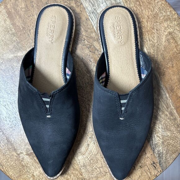 Womens SPERRY TOP-SIDER Saybrook Black Leather Pointed Toe Mules Sz 7 - Picture 3 of 9